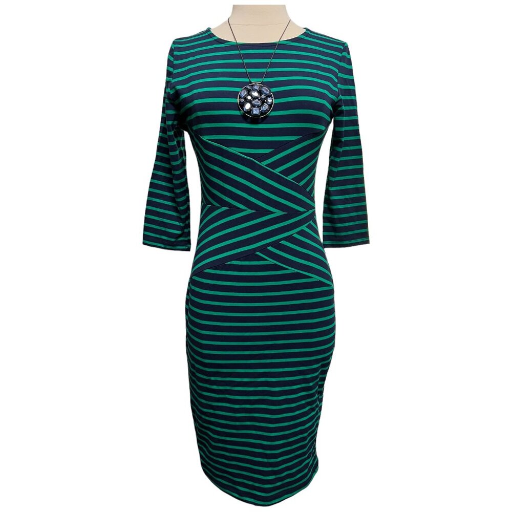 Knit blue and green striped dress